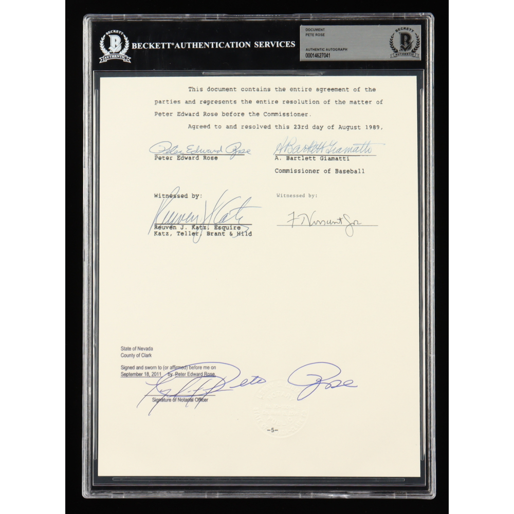 Pete Rose Signed "Banned from Baseball" Document (Beckett) at PristineAuction.com