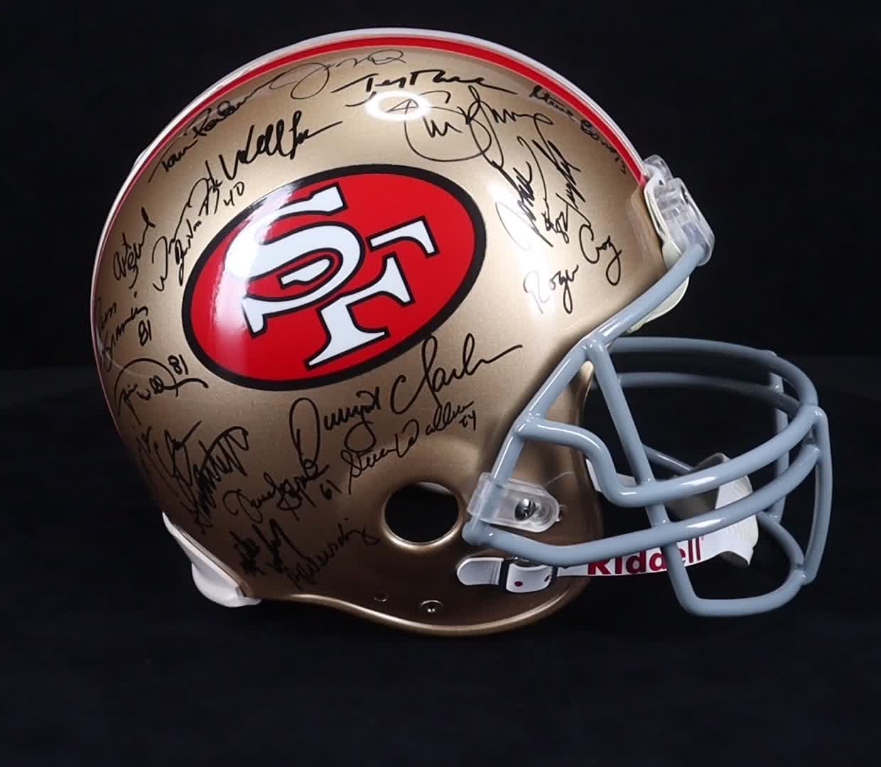 Joe Montana, Jerry Rice, Steve Young | 49ers Legends & Stars Full-Size Authentic On-Field Helmet Signed By (38) (Mounted Memories) at PristineAuction.com