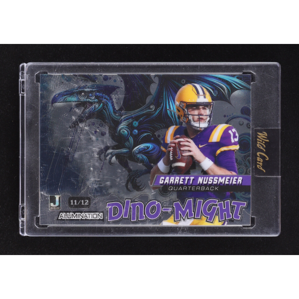 Garrett Nussmeier 2024 Wild Card Alumination Dino-Might Pterodactyl Silver Rainbow Foil #DMPTE1-GN #11/12 RC at PristineAuction.com