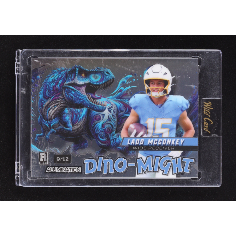 Ladd McConkey 2024 Wild Card Alumination Dino-Might Tyrannosaurus Rex Silver #DMTRX1-LM #09/12 RC at PristineAuction.com