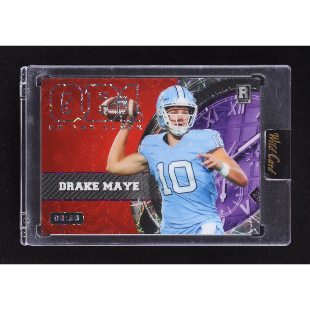 Drake Maye 2023 Wild Card QB1 On The Clock Red Purple Lazer #OCW-DM1 #02/25 RC at PristineAuction.com