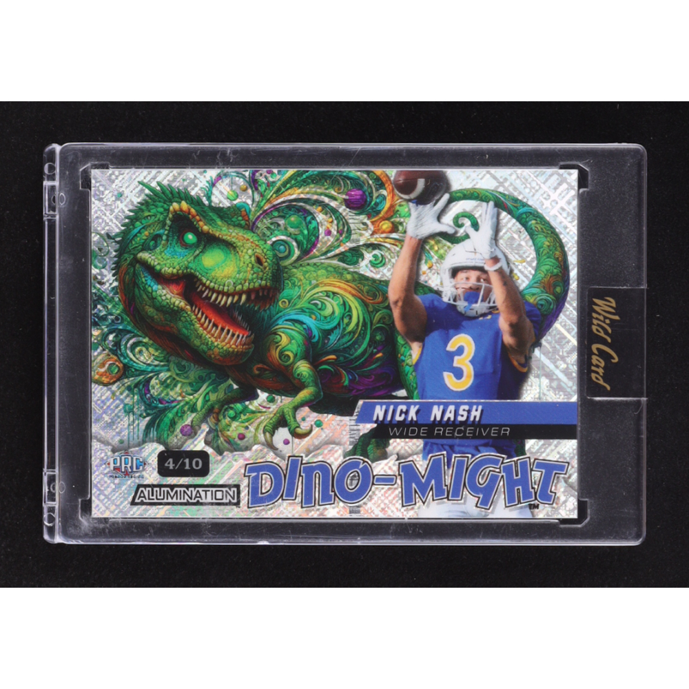 Nick Nash 2024 Wild Card Alumination Dino-Might Tyrannosaurus Rex Silver Crosshatch Foil #DMTRX1-NN #04/10 RC at PristineAuction.com