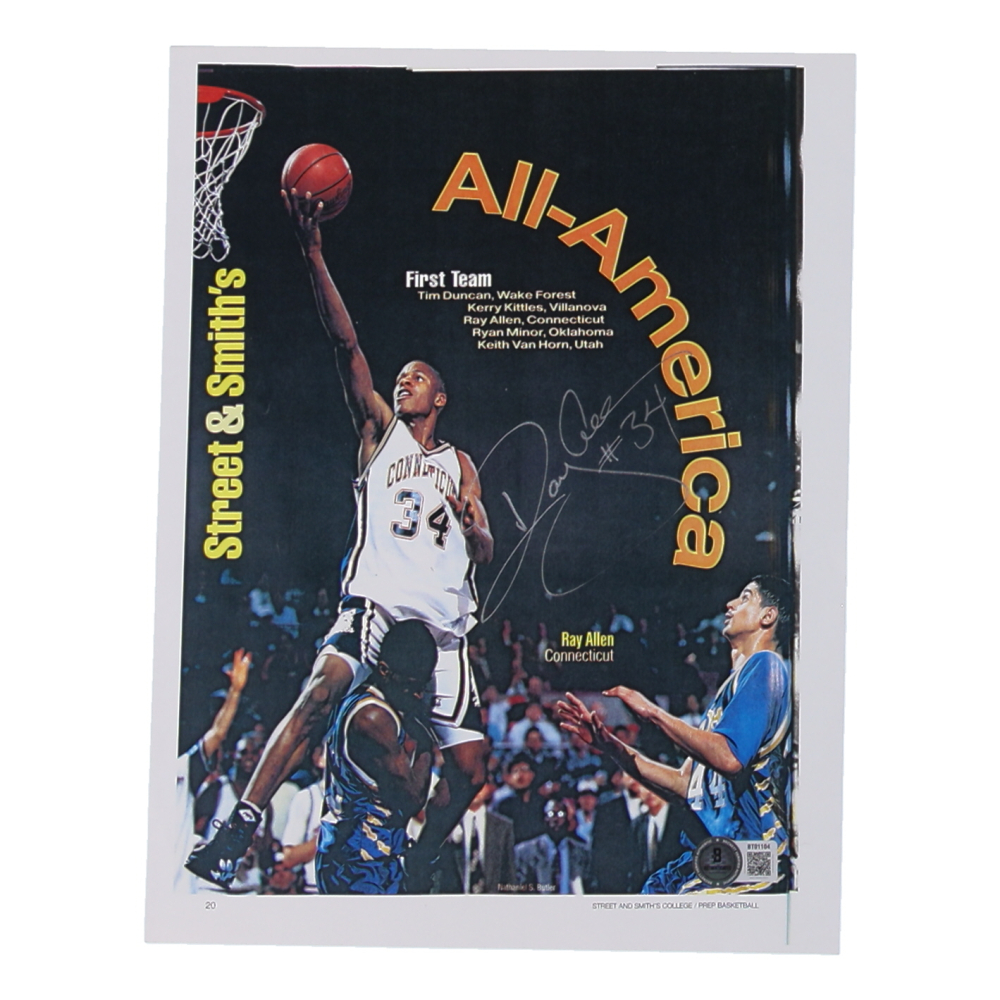 Ray Allen Signed Connecticut Huskies Magazine Page (Beckett) at PristineAuction.com