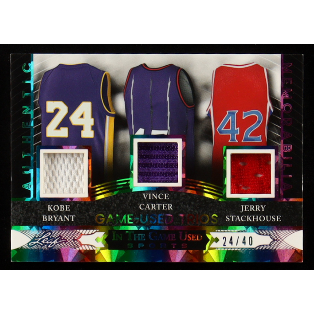 Kobe Bryant / Vince Carter / Jerry Stackhouse 2024 Leaf ITG Used-Sports Game-Used Trios Memorabilia Rainbow Crystal #GUMT4 #24/40 at PristineAuction.com