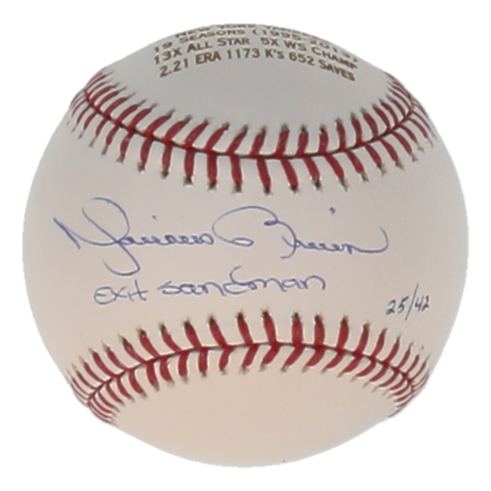 Mariano Rivera Signed LE OML Career Stat Engraved Baseball Inscribed "Exit Sandman" (PSA) at PristineAuction.com