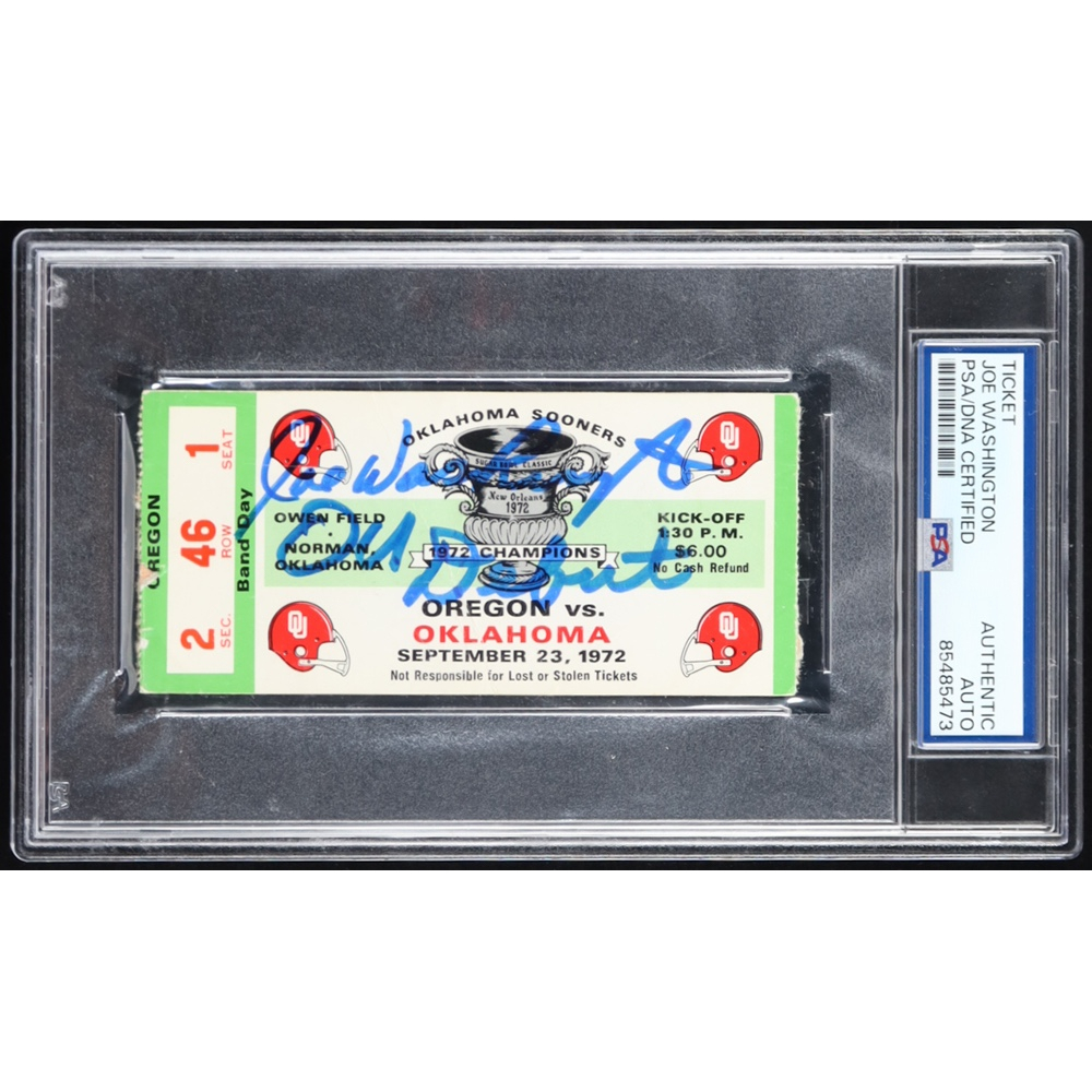 Joe Washington Signed 1972 Sooners Debut Ticket Stub Inscribed "OU Debut" (PSA) at PristineAuction.com