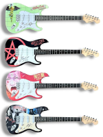 Motley Crue Set of (4) Custom Stratocaster Electric Guitars Band-Signed by (4) with Tommy Lee, Nikki Sixx, Vince Neil & Mick Mars (Beckett & JSA) at PristineAuction.com