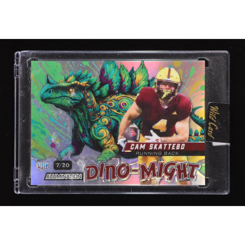 Cameron Skattebo 2024 Wild Card Alumination Dino-Might Stegosaurus Silver Rainbow Foil #DMSTG1-CS #07/20 RC at PristineAuction.com