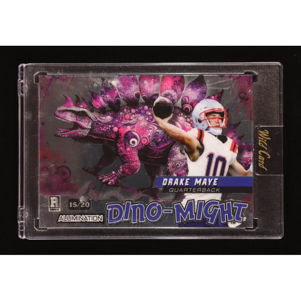 Drake Maye 2024 Wild Card Alumination Dino-Might Stegosaurus Silver #DMSTG1-DM #15/20 RC at PristineAuction.com
