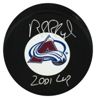 Rob Blake Signed Avalanche Logo Hockey Puck Inscribed "2001 Cup" (Schwartz) at PristineAuction.com