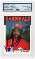 Vince Coleman Signed Cardinals 1986 Topps #370 (PSA) at PristineAuction.com