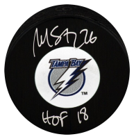 Martin St. Louis Signed Lightning Logo Hockey Puck Inscribed "HOF '18" (Schwartz) at PristineAuction.com
