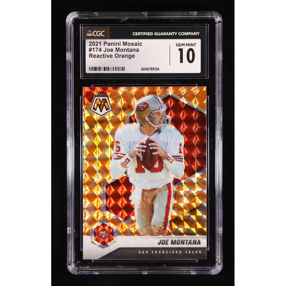 Joe Montana 2021 Panini Mosaic Mosaic Reactive Orange #174 (CGC 10) at PristineAuction.com