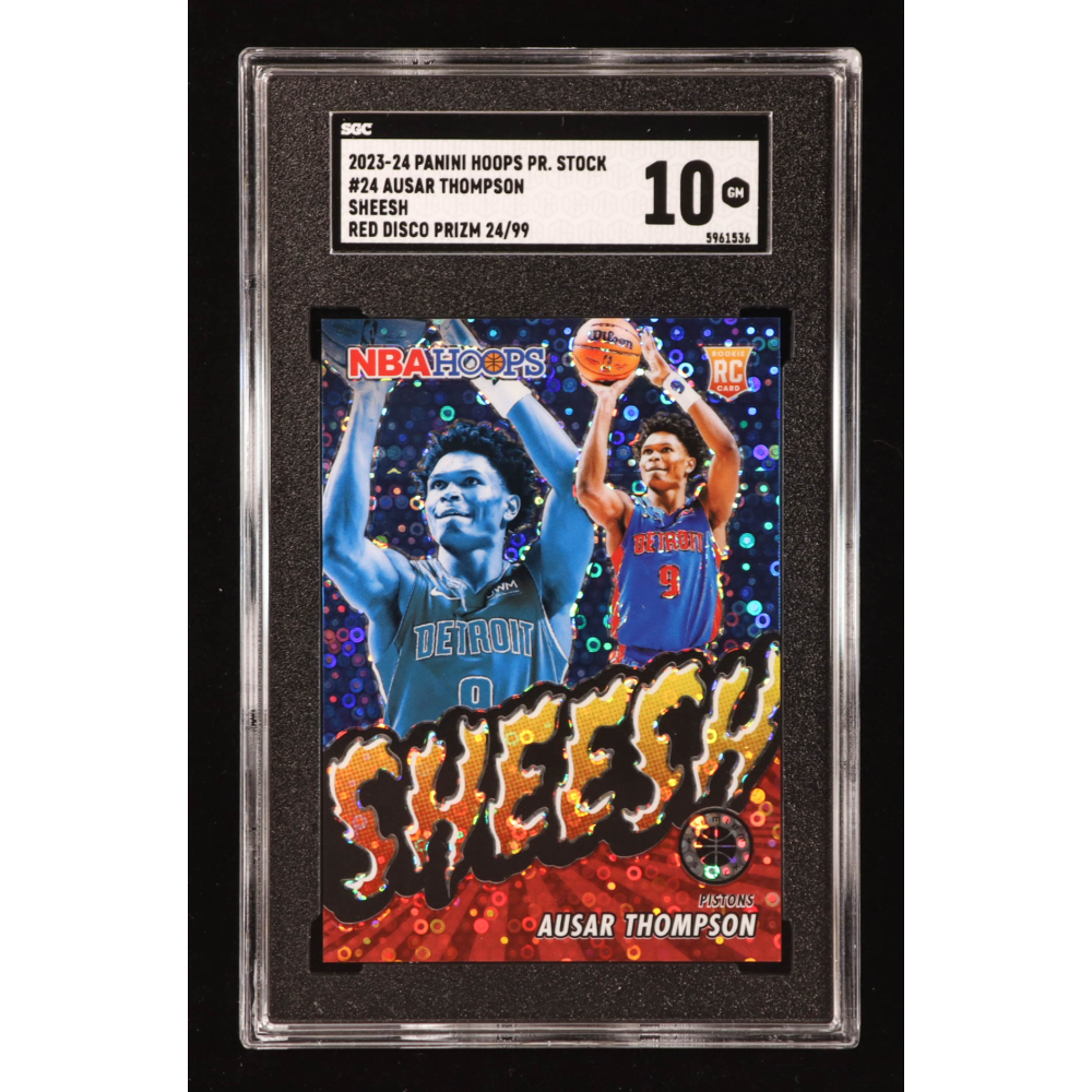Ausar Thompson 2023-24 Hoops Premium Stock Sheesh Red Disco Prizm #24 RC #24/99 (SGC 10) at PristineAuction.com