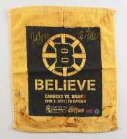 Brad Marchand & Patrice Bergeron Signed  2011 Stanley Cup Bruins Rally Towel (Marchand, Bergeron, & YSMS) at PristineAuction.com