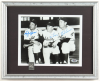 Bob Lemmon, Al Lopez, & Early Wynn Signed Indians Custom Framed Photo Display With Cleveland Indians Pin (PSA) at PristineAuction.com