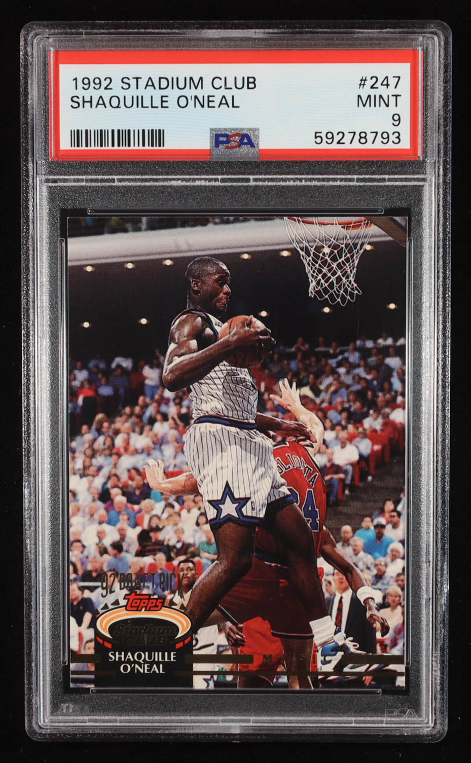 Shaquille O'Neal 1992-93 Stadium Club #247 RC (PSA 9) at PristineAuction.com Shaquille O'Neal 1992-93 Stadium Club #247 RC (PSA 9) at PristineAuction.com