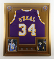 Shaquille O'Neal Signed Custom Framed Jersey with (3) NBA Finals Champions Pins (Beckett) at PristineAuction.com