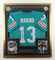 Dan Marino Signed Custom Framed Jersey Display with Gold Football Pin (JSA) at PristineAuction.com