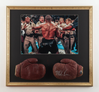 Mike Tyson Signed "Tyson vs Police" Custom Framed Print Display with Set of (2) Leather Boxing Gloves (Tyson) at PristineAuction.com