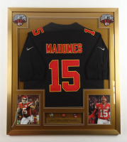 Patrick Mahomes Custom Framed Jersey Display With (3) Super Bowl Pins & (2) Showtime Logo Patches at PristineAuction.com