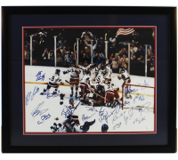 1980 Team USA "Miracle on Ice" Custom Framed Photo Team-Signed By (20) with Mike Eruzione, Craig Patrick, Jim Craig (JSA) at PristineAuction.com