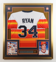 Nolan Ryan Signed Custom Framed Jersey with Ryan Express Pin Inscribed "All Time K King" (PSA) at PristineAuction.com