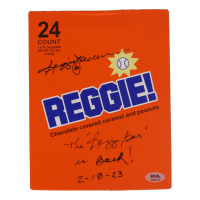 Reggie Jackson Signed "Reggie!" Peanuts Box Inscribed "The Reggie Bar is Back!" & "2-18-23" (PSA) at PristineAuction.com
