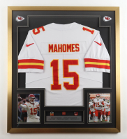 Patrick Mahomes Custom Framed Jersey with (3) Super Bowl Pins & (2) Cloth Logo Patches at PristineAuction.com