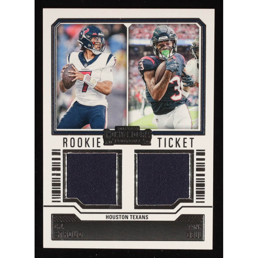 CJ Stroud / Tank Dell 2023 Panini Contenders Rookie Ticket Dual Swatches #2 RC at PristineAuction.com