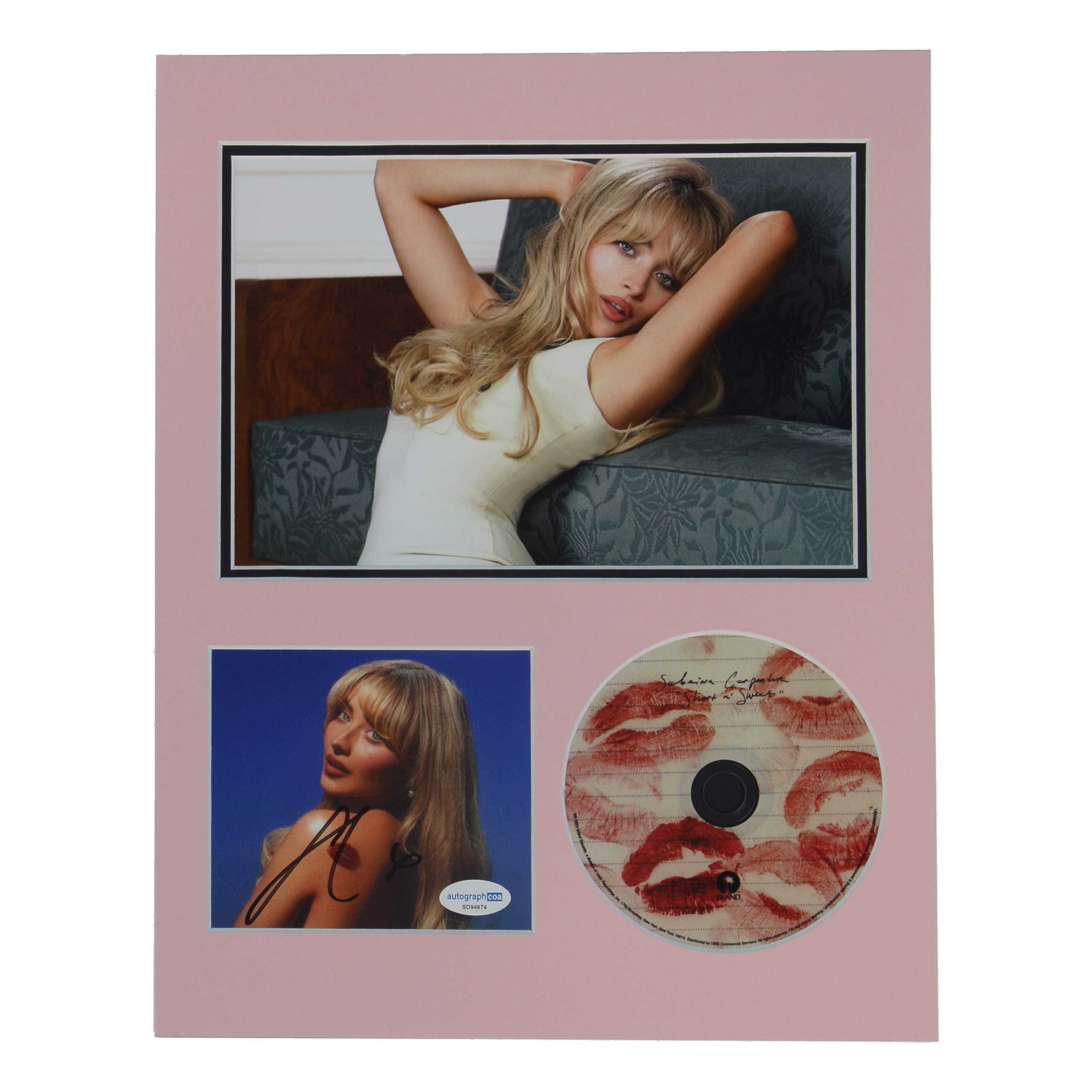 Sabrina Carpenter Signed “Short n' Sweet” CD Insert Lithograph Display with CD & 8x10 Photo (ACOA) at PristineAuction.com Sabrina Carpenter Signed “Short n' Sweet” CD Insert Lithograph Display with CD & 8x10 Photo (ACOA) at PristineAuction.com