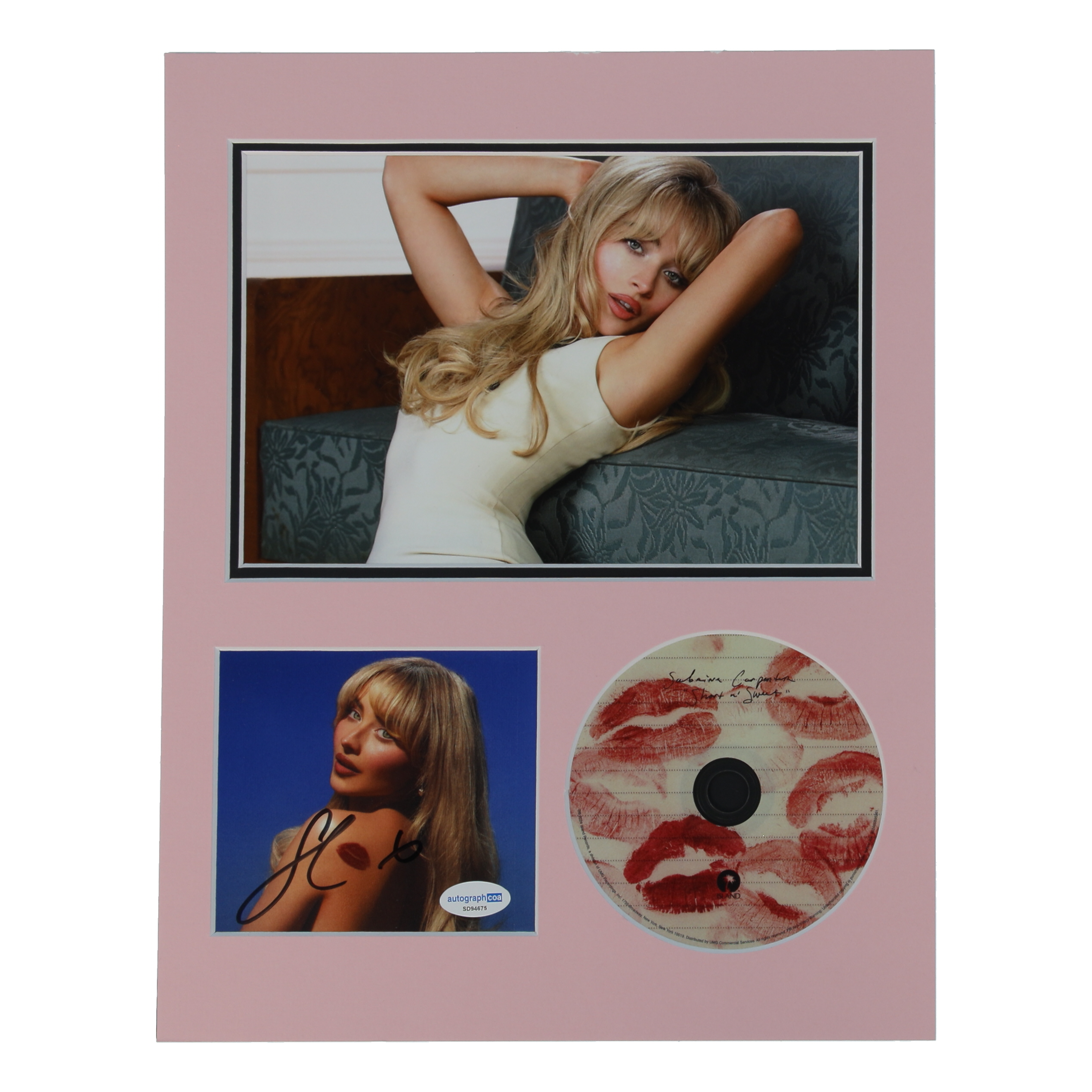 Sabrina Carpenter Signed “Short n' Sweet” CD Insert Lithograph Display with CD & 8x10 Photo (ACOA) at PristineAuction.com Sabrina Carpenter Signed “Short n' Sweet” CD Insert Lithograph Display with CD & 8x10 Photo (ACOA) at PristineAuction.com
