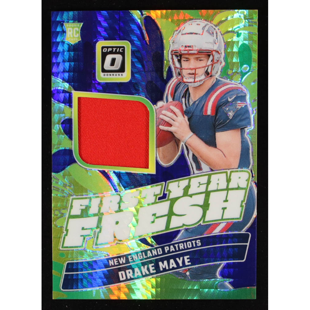 Drake Maye 2024 Donruss Optic First Year Fresh Jerseys Blue Hyper #12 RC at PristineAuction.com