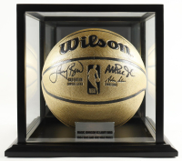 Larry Bird & Magic Johnson Signed NBA Gold Edition Basketball with Display Case (Beckett & PSA) at PristineAuction.com