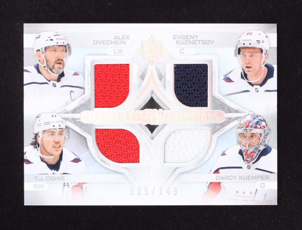 Alex Ovechkin / Evgeny Kuznetsov / T.J. Oshie / Darcy Kuemper 2023-24 Ultimate Collection Ultimate Quad Materials #QMCAPS #005/149
