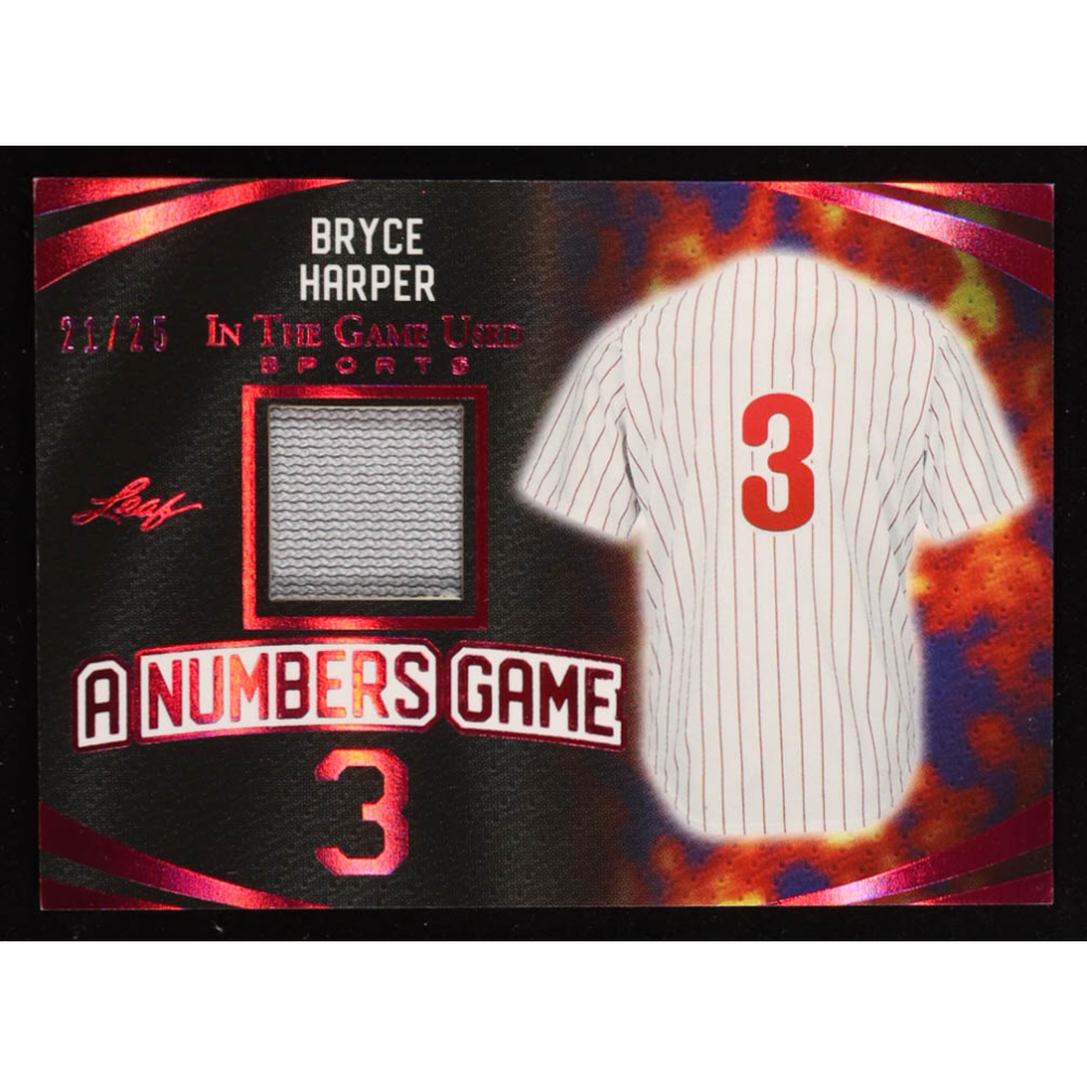 Bryce Harper 2024 Leaf ITG Used Sports A Numbers Game Spectrum Pink #ANG03 #21/25 at PristineAuction.com