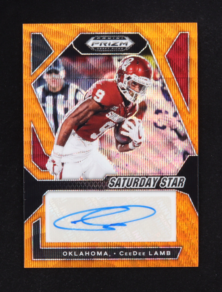 CeeDee Lamb 2024 Panini Prizm Draft Picks Saturday Star Signatures Orange Wave #46 #02/05
