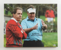 Nick Saban & Bill Belichick Signed Canvas Panel Inscribed "Roll Tide" & "SB 36, 38, 39, 49, 51 Champs" (Beckett) at PristineAuction.com