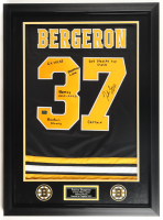 Patrice Bergeron Signed Bruins Custom Framed Jersey Display with Multiple Career Stat Inscriptions (Bergeron) at PristineAuction.com