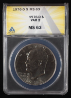 1976-D Eisenhower Silver Dollar, Variation 2 (ANACS MS63) at PristineAuction.com