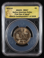 2010-D Sacagawea $1 Dollar Coin ""Great Law of Peace"" First Day of Issue Certified #227 of 2009 (ANACS MS67) at PristineAuction.com
