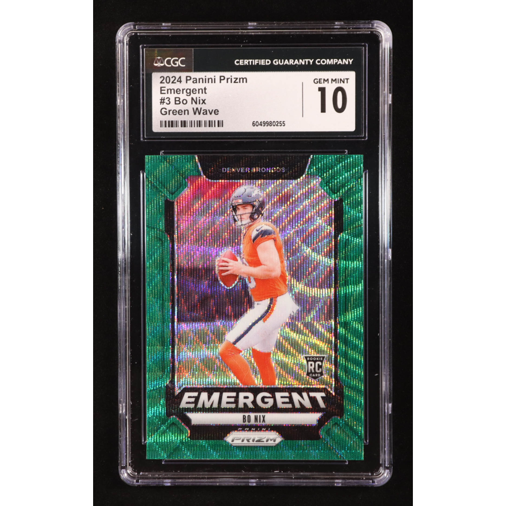 Bo Nix 2024 Panini Prizm Emergent Green Wave #3 RC (CGC 10) at PristineAuction.com