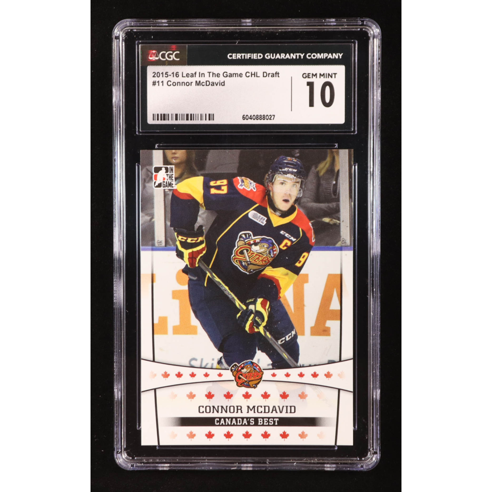 Connor McDavid 2015-16 Leaf In the Game CHL Draft #11 RC (CGC 10) at PristineAuction.com