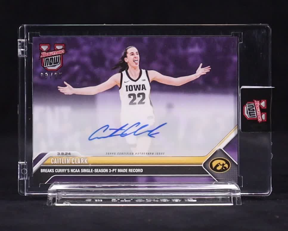 Caitlin Clark 2023-24 Bowman University Now Autographs Purple #63 RC #3/25 at PristineAuction.com