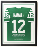 Joe Namath Signed Jets Custom Framed Career Stat Highlight Jersey (Steiner) at PristineAuction.com