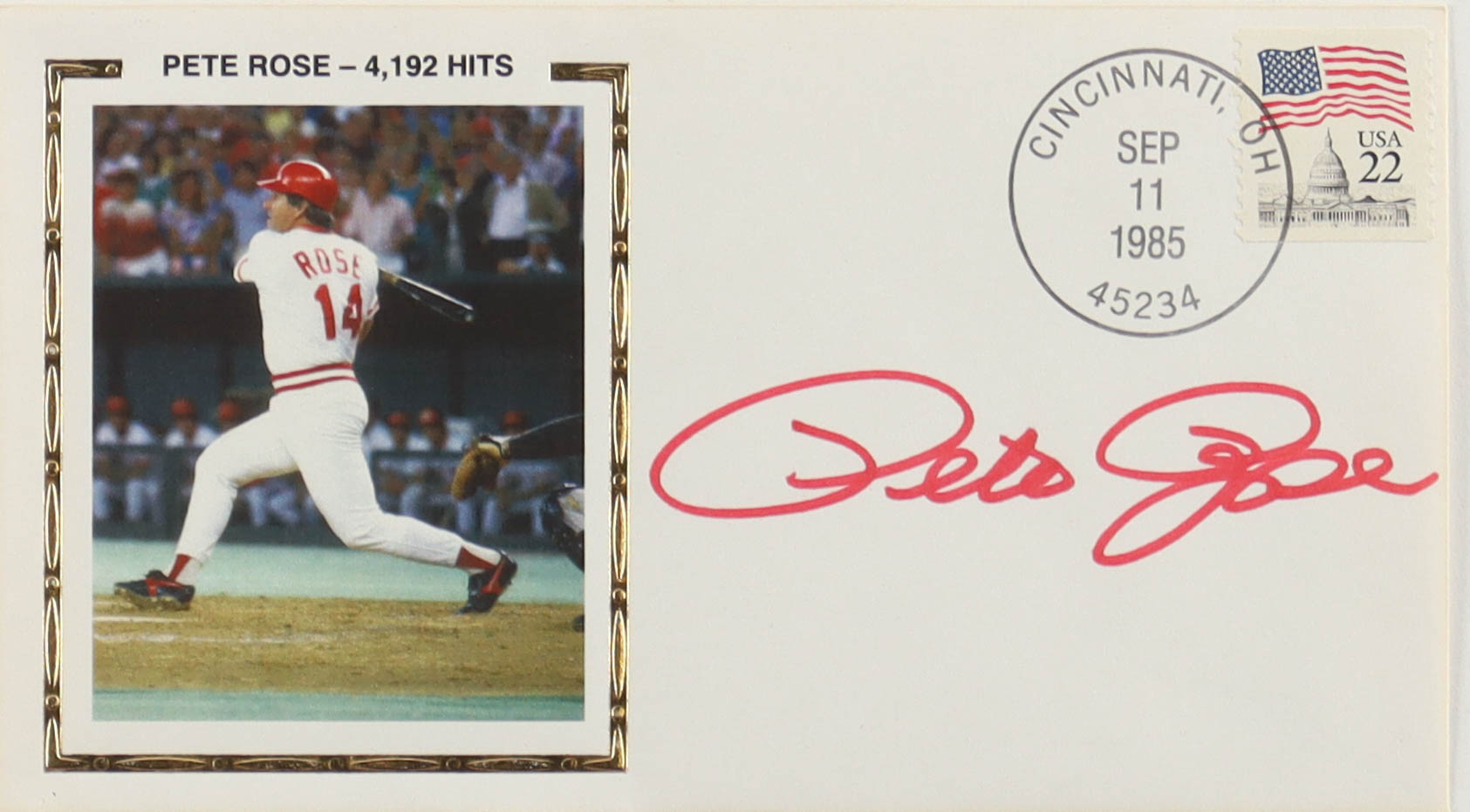 Pete Rose Signed Reds 1985 FDC Envelope (PSA) at PristineAuction.com Pete Rose Signed Reds 1985 FDC Envelope (PSA) at PristineAuction.com