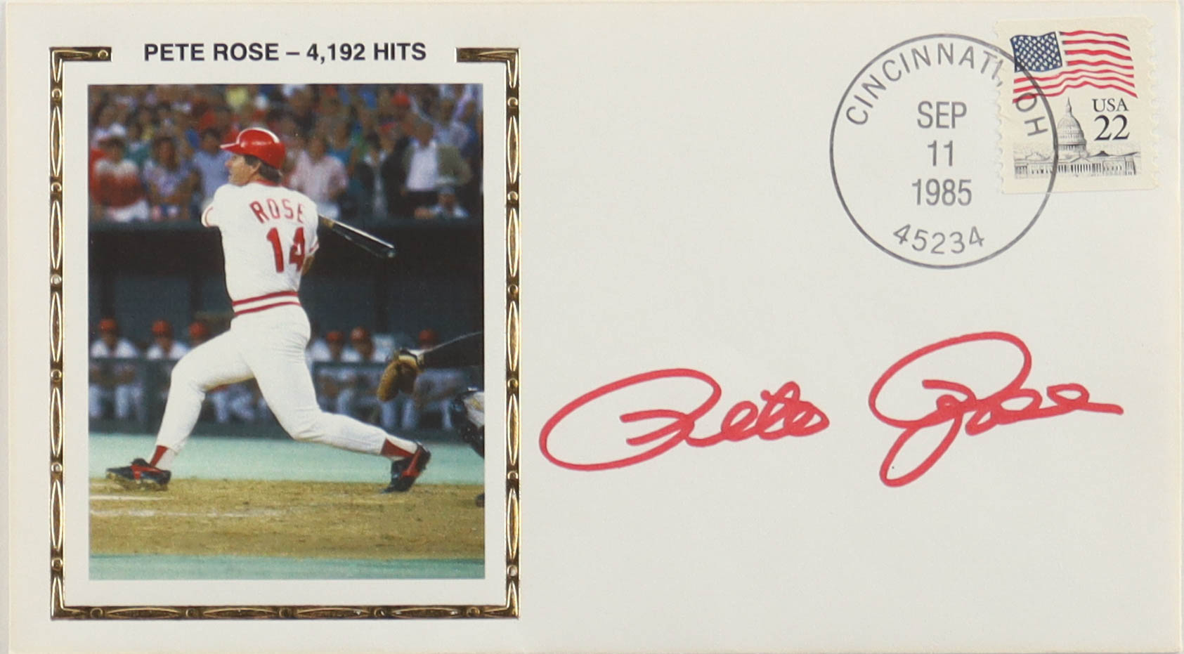 Pete Rose Signed Reds 1985 FDC Envelope (PSA) at PristineAuction.com Pete Rose Signed Reds 1985 FDC Envelope (PSA) at PristineAuction.com
