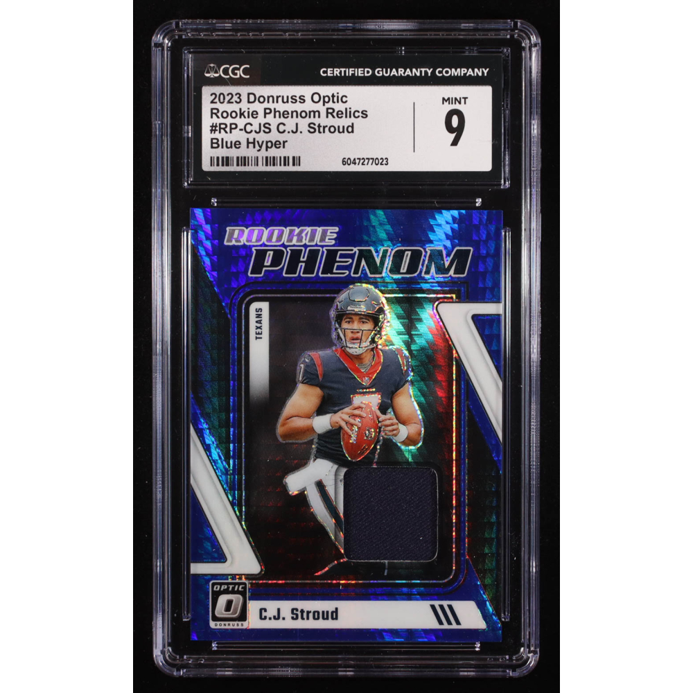 C.J. Stroud 2023 Donruss Optic Blue Hyper Prizm Rookie Phenom Relics #RPCJS RC (CSG 9) at PristineAuction.com