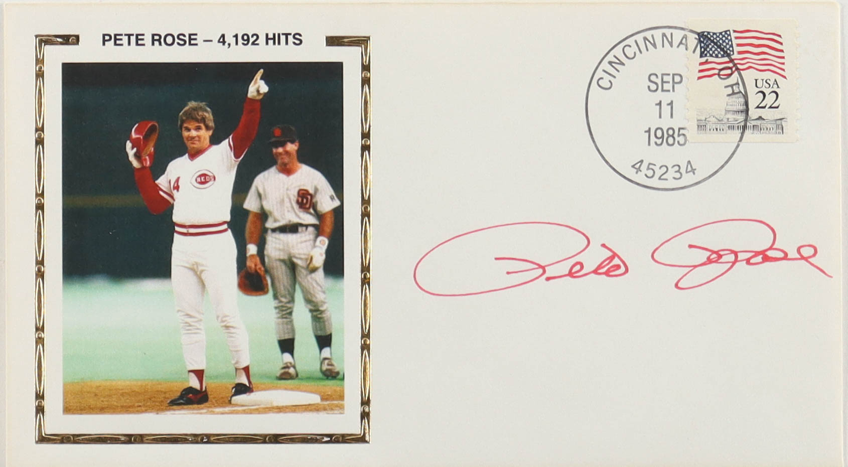 Pete Rose Signed Reds 1985 FDC Envelope (PSA) at PristineAuction.com Pete Rose Signed Reds 1985 FDC Envelope (PSA) at PristineAuction.com