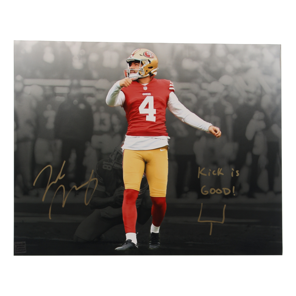 Jake Moody Signed 49ers 16x20 Photo Inscribed "Kick is Good!" with Hand-Drawn Sketch (Playball Ink) at PristineAuction.com